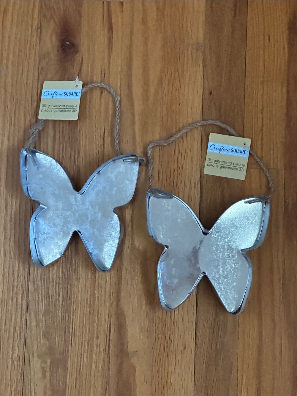 Butterfly 3D Galvanized Plaque Set Crafters Square Jute Hanger New With Tags